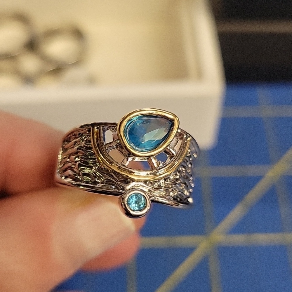 Aquamarine Faux Stone Silver Tone Ring